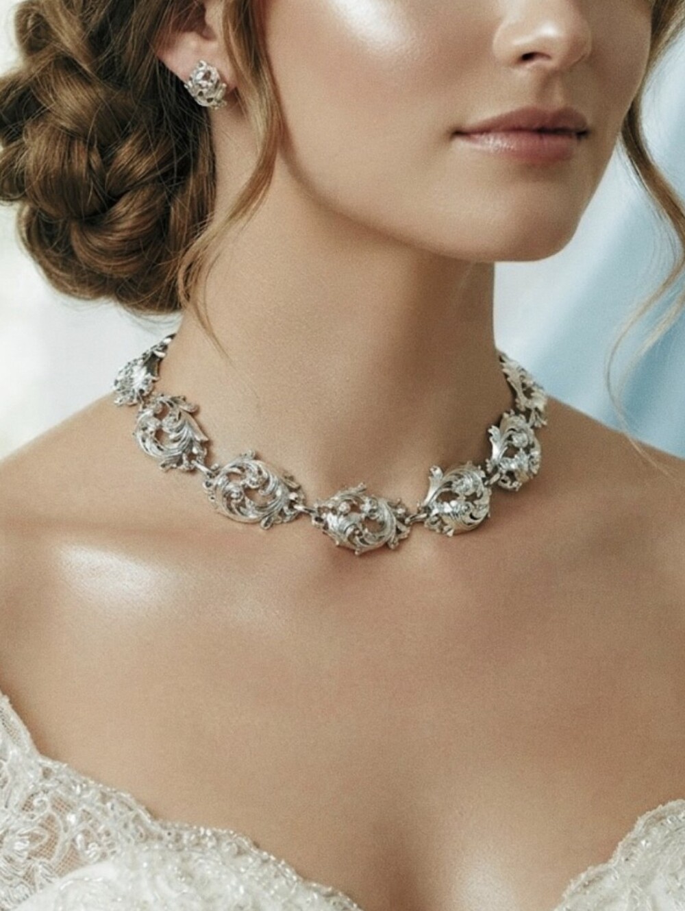 Vintage Silver Tone Ornate Choket Necklace
